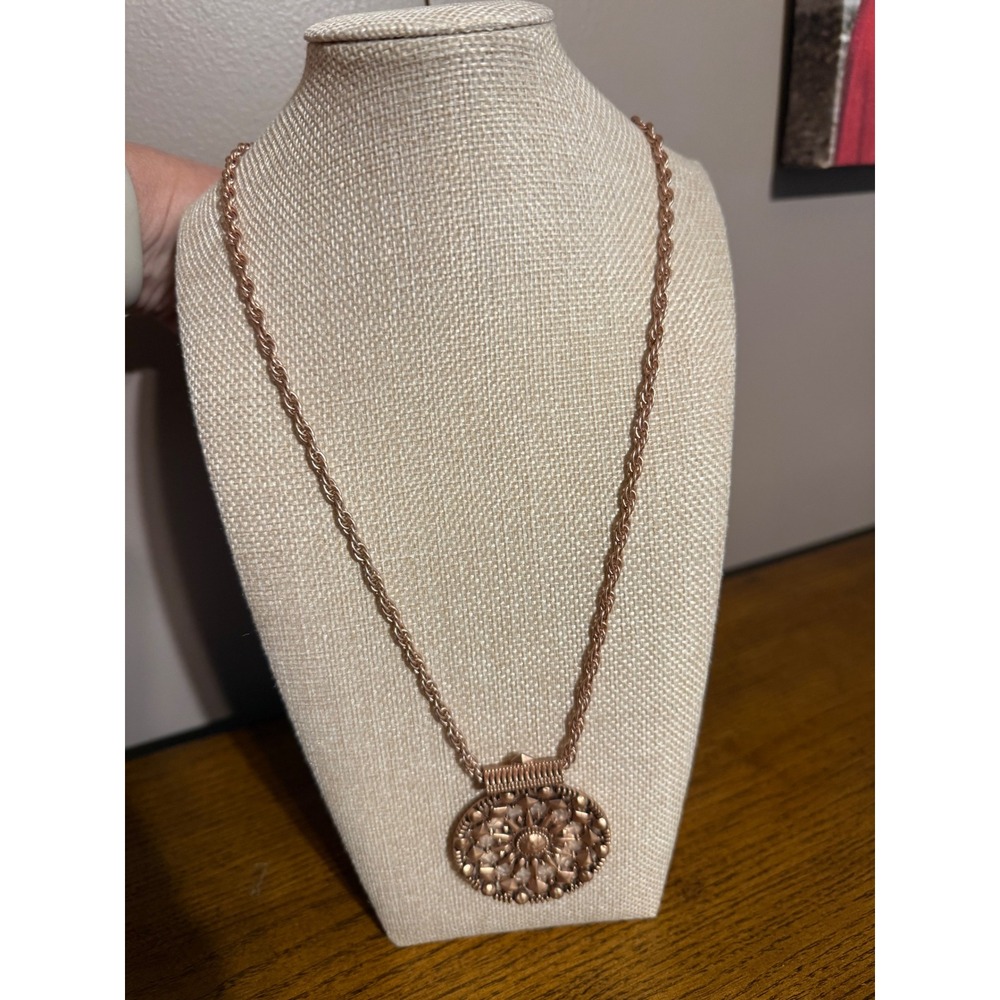 Heidi Klum Rose Gold Tone Sunburst Geometric Pendant Rope Chain Necklace Women